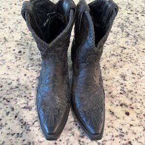 Elegant Black Embroidered Ankle Boots